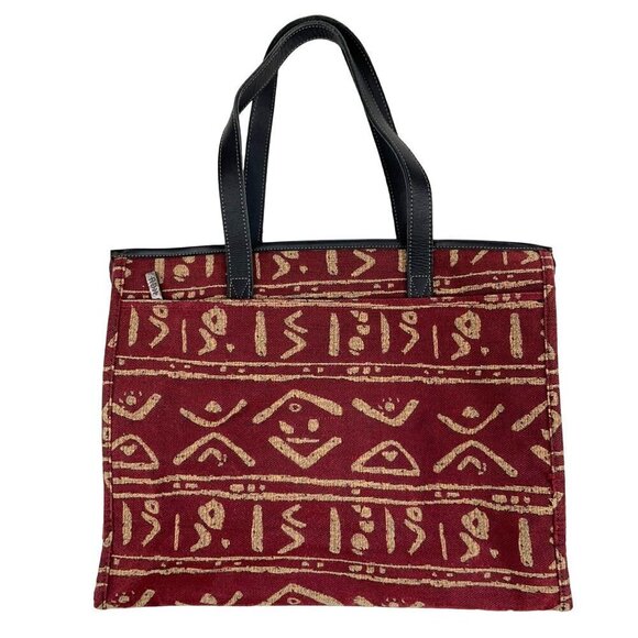 Ricardo Beverly Hills Rust Orange Tribal Print Cotton Blend Shoulder Tote Bag - Picture 2 of 8